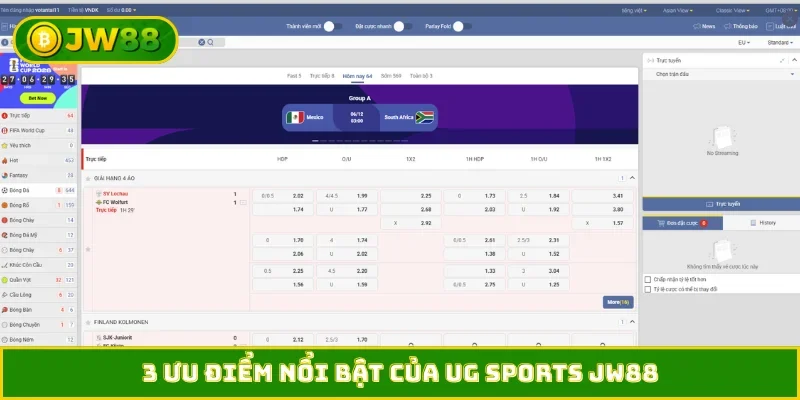 3 ưu điểm nổi bật của UG Sports JW88
