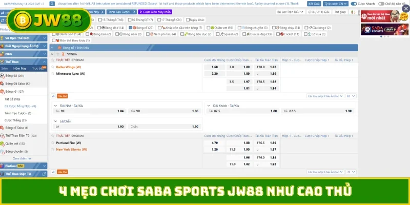 4 mẹo chơi Saba Sports JW88 như cao thủ