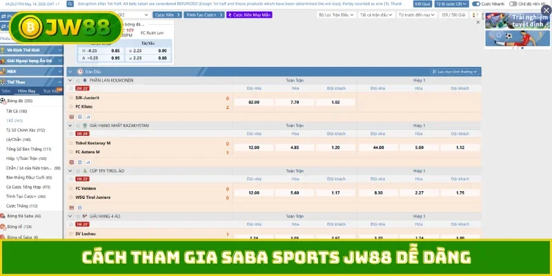 Cách tham gia Saba Sports JW88 dễ dàng